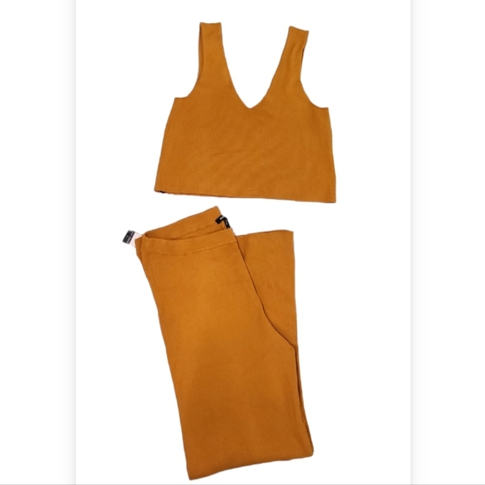 BCBG Crop Top Pant Set Ribbed Pumpkin Spice XXL - Picture 2 of 11